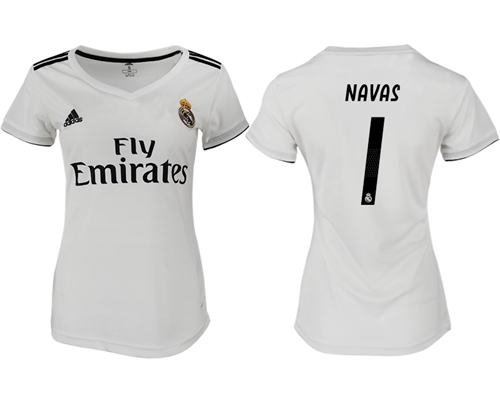 Women's Real Madrid #1 Navas Home Soccer Club Jersey
