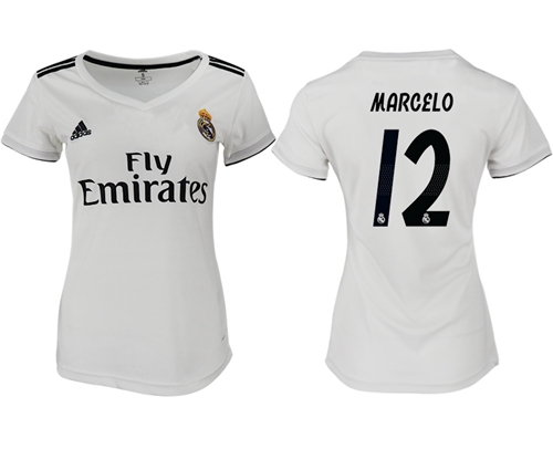 Women's Real Madrid #12 Marcelo Home Soccer Club Jersey