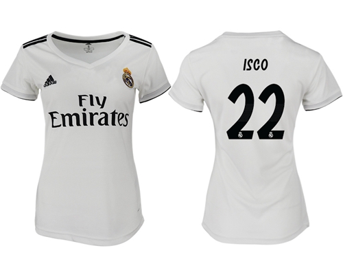 Women's Real Madrid #22 Isco Home Soccer Club Jersey