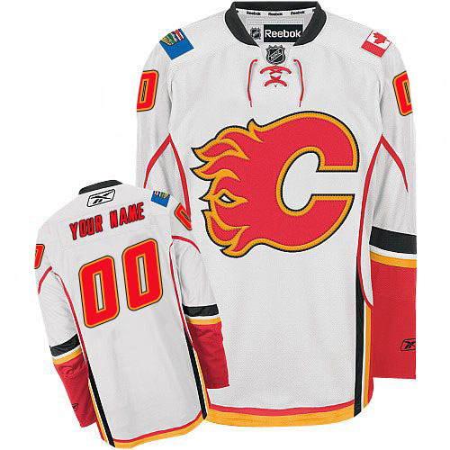 Women's Reebok Calgary Flames Customized Authentic White Away NHL Jersey