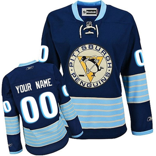 Women's Reebok Pittsburgh Penguins Customized Authentic Navy Blue Third Vintage NHL Jersey