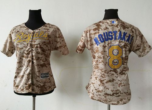 Women's Royals #8 Mike Moustakas Camo Women's Fashion Stitched MLB Jersey
