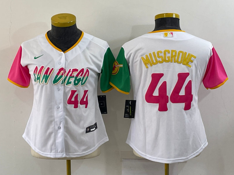 Women's San Diego Padres #44 Joe Musgrove White Number 2022 City Connect Cool Base Stitched Jerse