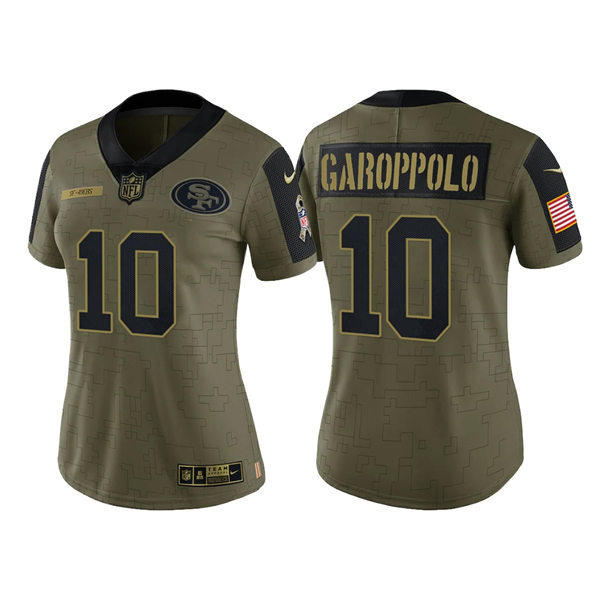 Women's San Francisco 49ers #10 Jimmy Garoppolo Olive 2021 Salute To Service Limited Jersey