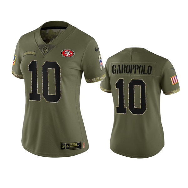 Women's San Francisco 49ers #10 Jimmy Garoppolo Olive 2022 Salute To Service Limited Jersey