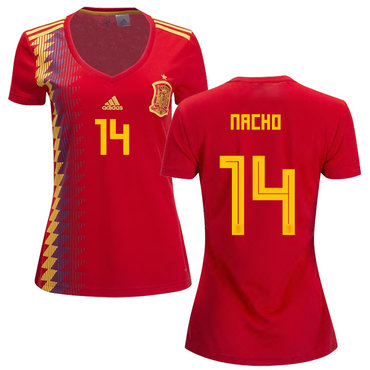 Women's Spain #14 Nacho Red Home Soccer Country Jersey
