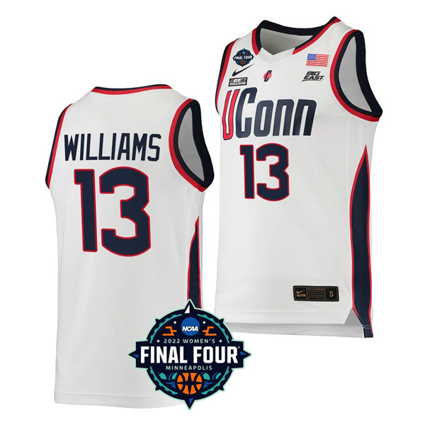 Women's UConn Huskies #13 Christyn Williams 2022 March Madness NCAA Final Four Basketball Jersey Nike White 