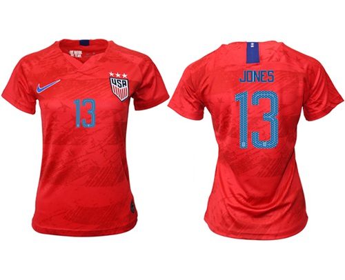 Women's USA #13 Jones Away Soccer Country Jersey