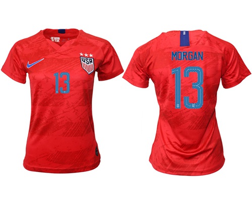 Women's USA #13 Morgan Away Soccer Country Jersey