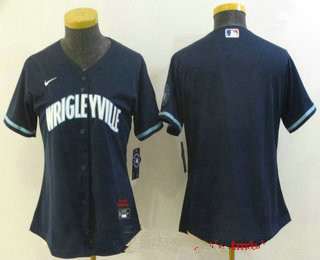 Women's chicago cubs blank navy blue 2021 city connect stitched mlb cool base nike jersey