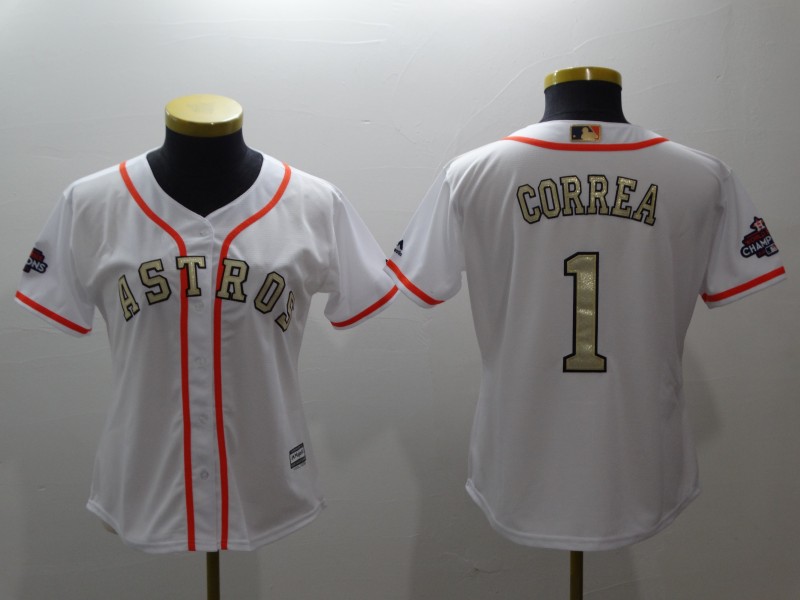 Women Astros 1 Carlos Correa White Women 2017 World Series Champions Cool Base Player Jersey