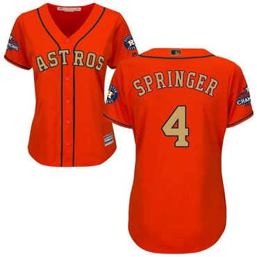 Women Astros 4 George Springer Orange Women 2017 World Series Champions Cool Base Jersey