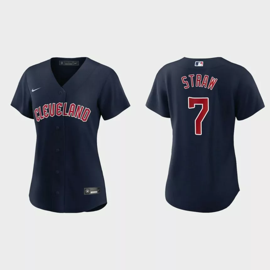 Women Cleveland Guardians Myles Straw Navy Replica Jersey