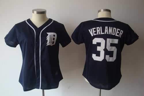 Women Detroit Tigers 35 Justin Verlander Blue Jerseys