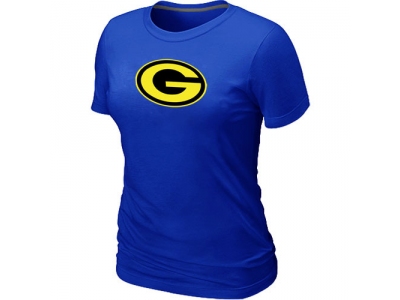 Women Green Bay Packers Neon Logo Charcoal Blue T-shirt
