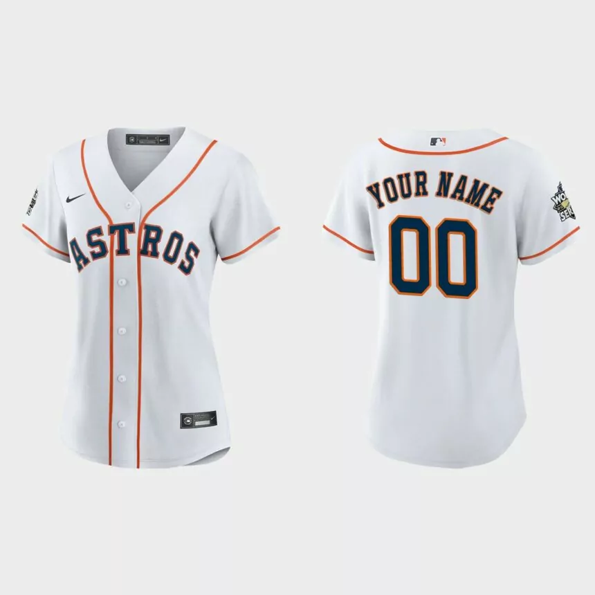 Women Houston Astros Custom White 2022 World Series Replica Jersey
