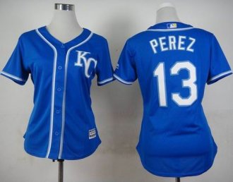 Women Kansas City Royals #13 Salvador Perez Blue Alternate 2 Stitched Baseball Jersey