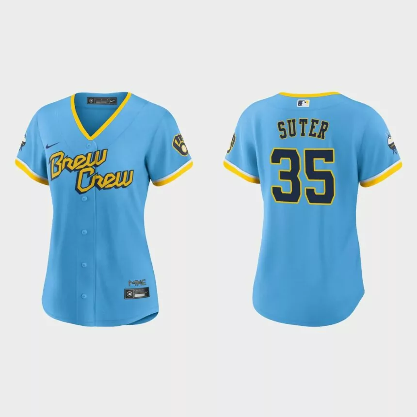 Women Milwaukee Brewers Brent Suter Powder Blue 2022 City Connect Replica Jersey