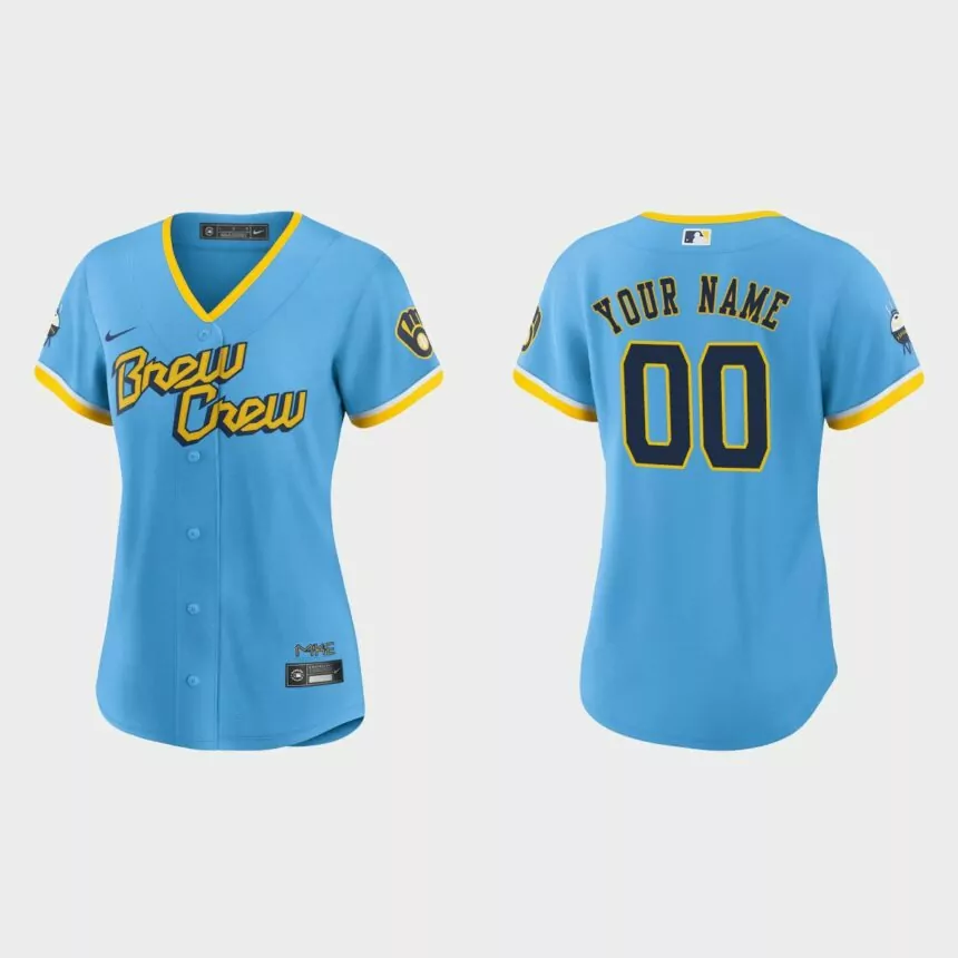 Women Milwaukee Brewers Custom Powder Blue 2022 City Connect Replica Jersey