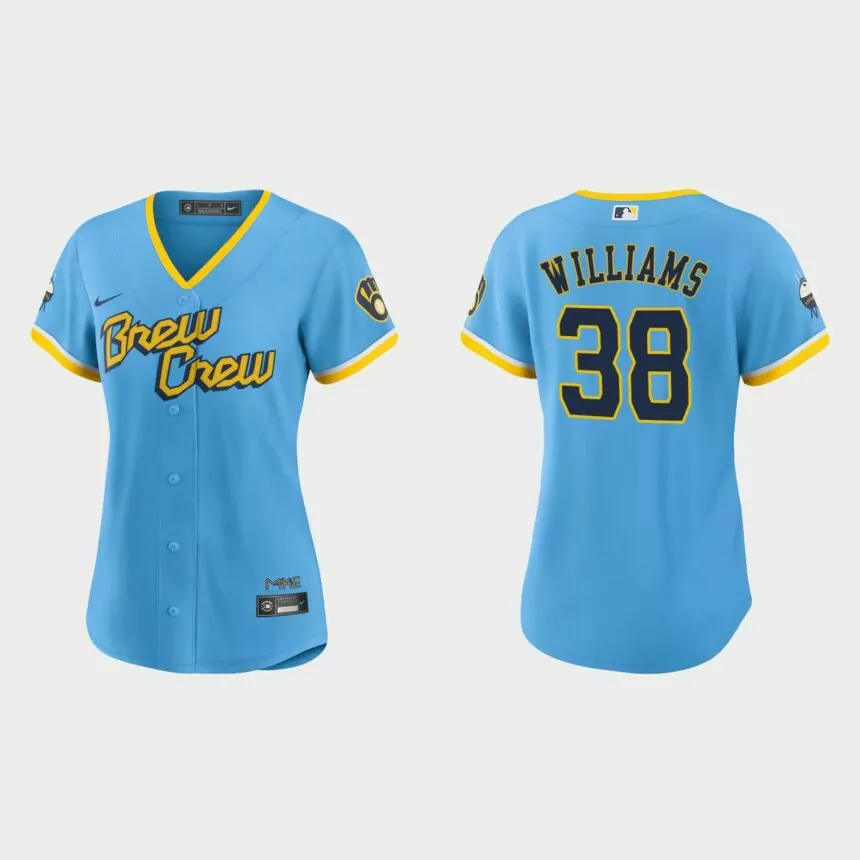Women Milwaukee Brewers Devin Williams Powder Blue 2022 City Connect Replica Jersey
