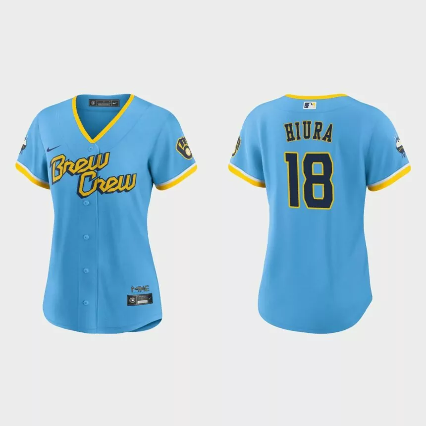 Women Milwaukee Brewers Keston Hiura Powder Blue 2022 City Connect Replica Jersey