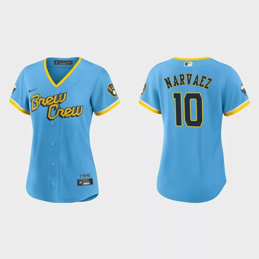 Women Milwaukee Brewers Omar Narvaez Powder Blue 2022 City Connect Replica Jersey
