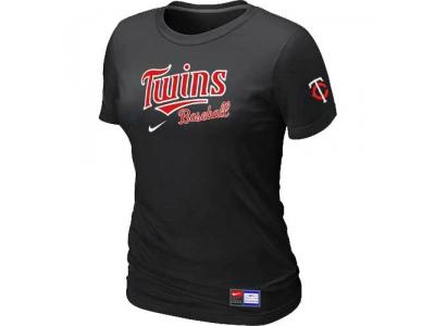 Women Minnesota Twins NEW Black Short Sleeve Practice T-Shirt