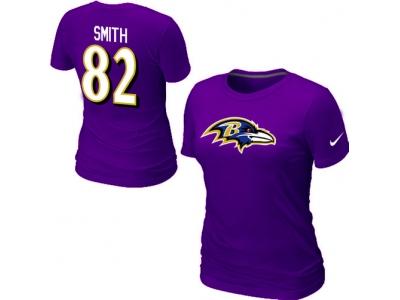 Women NEW Baltimore Ravens #82 Smith Name & Number T-Shirt Purple