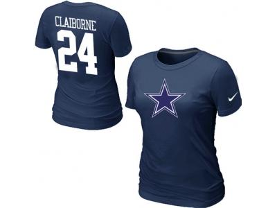 Women NEW Dallas Cowboys #24 CLAIBORNE Name & Number T-Shirt blue