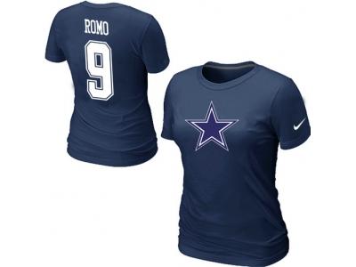 Women NEW Dallas Cowboys #9 Tony Romo Name & Number T-Shirt Blue