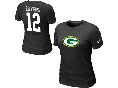 Women NEW Green Bay Packers #12 Aaron Rodgers Name & Number T-Shirt black