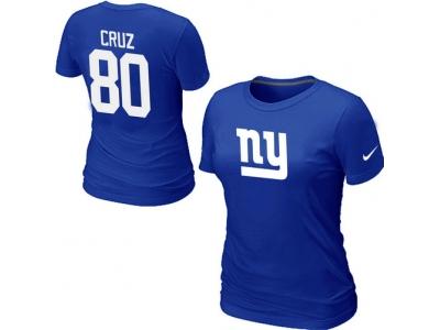 Women NEW New York Giants #80 Victor Cruz Name & Number T-Shirt Blue