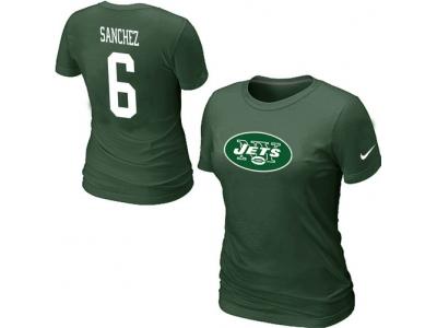Women NEW New York Jets #6 Mark Sanchez Name & Number T-Shirt Green
