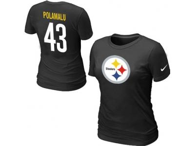 Women NEW Pittsburgh Steelers #43 Troy Polamalu Name & Number T-Shirt Black