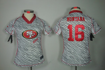 Women NEW San Francisco 49ers 16 joe Montana FEM FAN Zebra NFL Jerseys