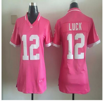 Women New Colts #12 Andrew Luck Pink NFL Elite Bubble Gum Jersey