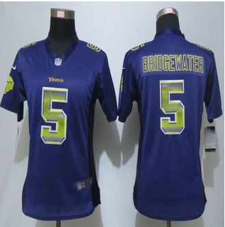 Women New New Minnesota Vikings #5 Teddy Bridgewater Purple Strobe Elite Jersey