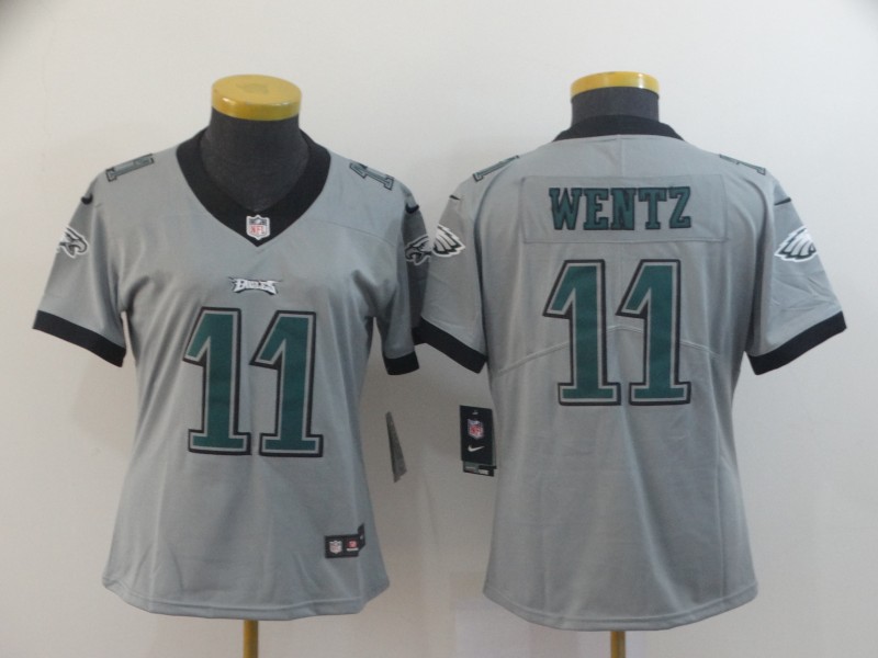 Women Nike Eagles 11 Carson Wentz Silver Women Inverted Legend Limited Jersey