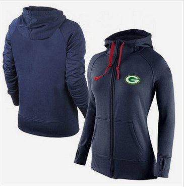 Women Nike Green Bay Packers Full-Zip Performance Hoodie Dark Blue