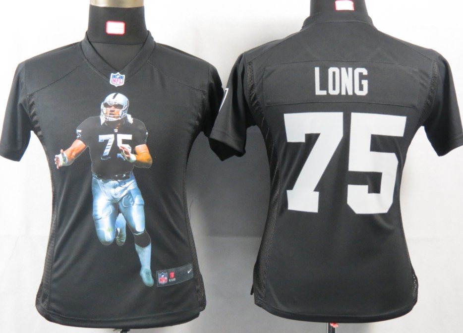 Women NEW NFL Oakland Raiders 75 Long Black Portrait FaShion Game Jerseys