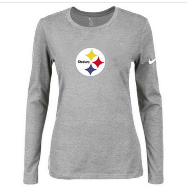 Women Nike Pittsburgh Steelers Of The City Long Sleeve Tri-Blend NFL T-Shirt Light Grey
