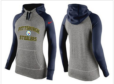 Women Nike Pittsburgh Steelers Performance Hoodie Grey & Dark Blue_3