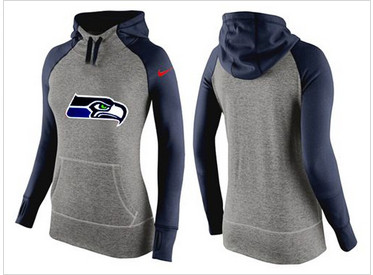 Women Nike Seattle Seahawks Performance Hoodie Grey & Dark Blue_3