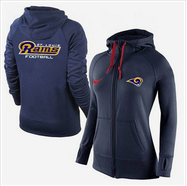Women Nike St.Louis Rams Full-Zip Performance Hoodie Dark Blue