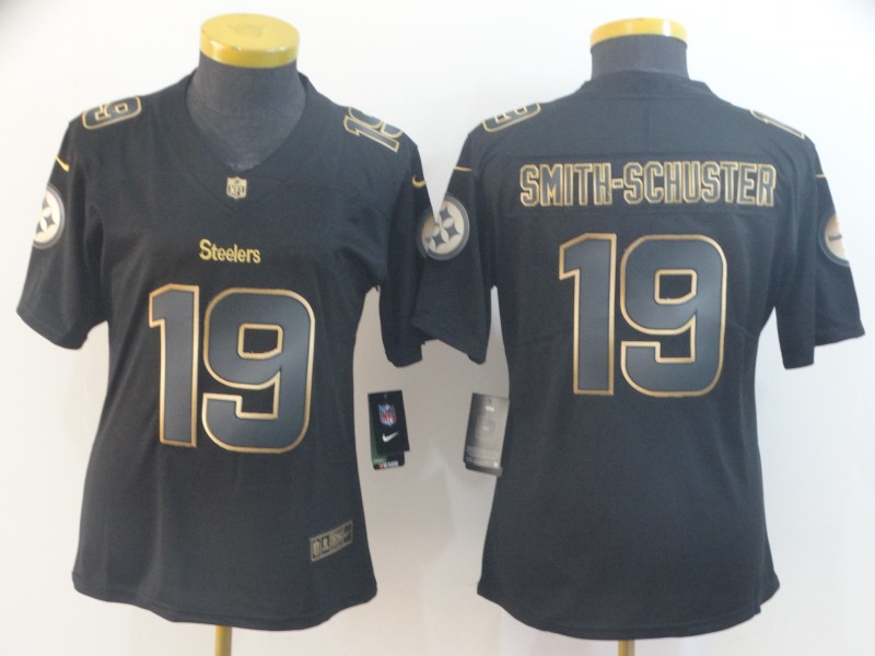 Women Nike Steelers 19 JuJu Smith-Schuster Black Gold Women Vapor Untouchable Limited Jersey
