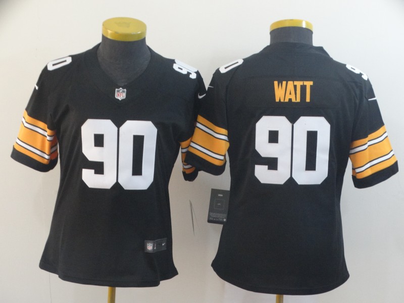 Women Nike Steelers 90 T.J. Watt Black Alternate Women Vapor Untouchable Limited Jersey