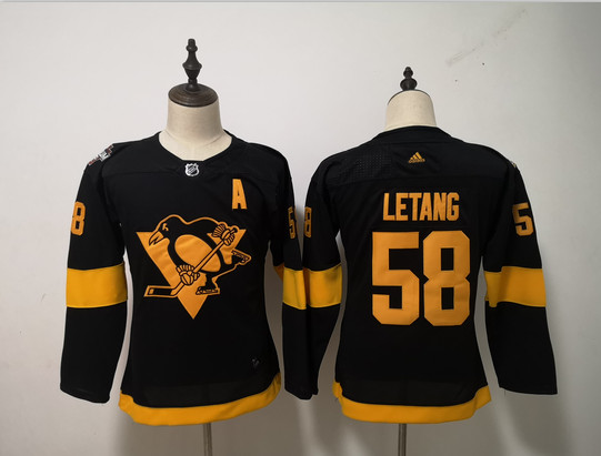 Women Penguins 58 Kris Letang Black Women 2019 NHL Stadium Series Adidas Jersey