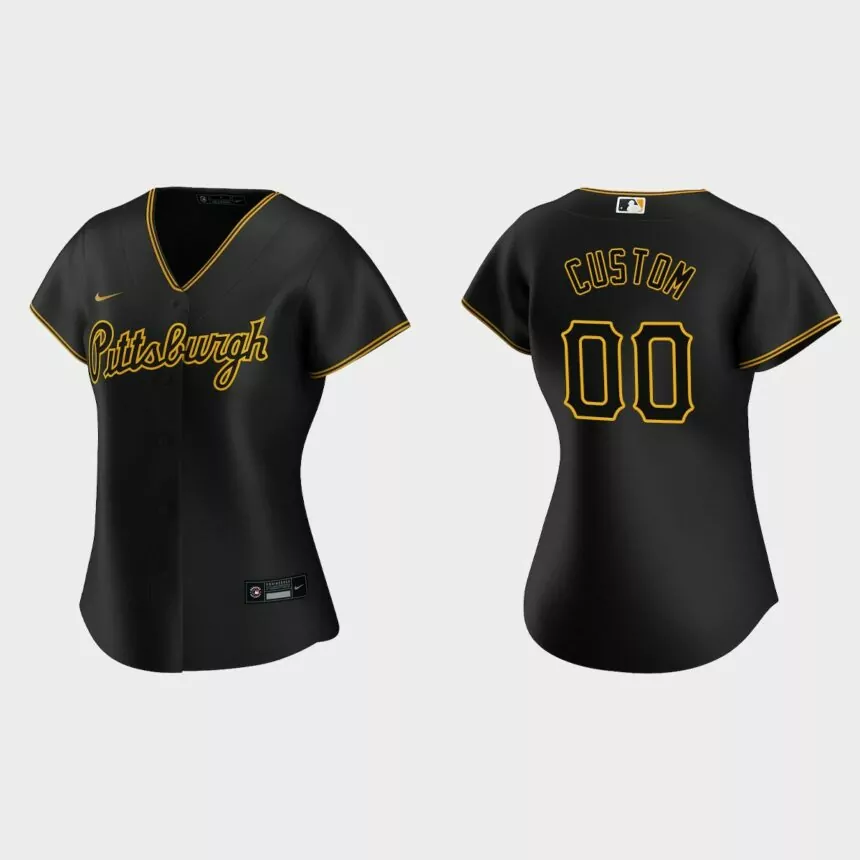 Women Pittsburgh Pirates Custom Team Script Black Replica Alternate Jersey