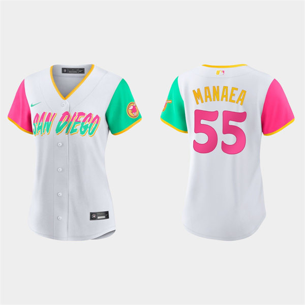 Women San Diego Padres #55 Sean Manaea White 2022 City Connect Jersey