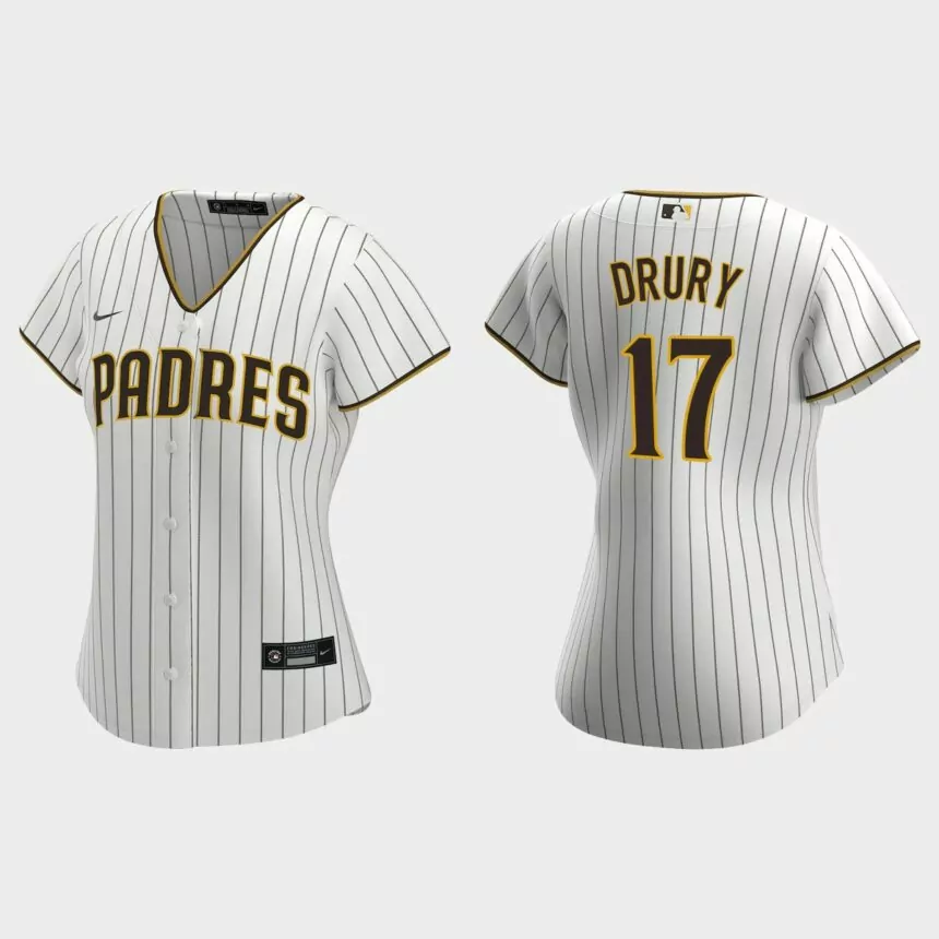 Women San Diego Padres Brandon Drury White Brown Replica Jersey